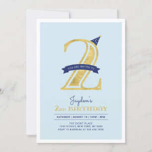 Invitación Blue & Gold   Fiesta de cumpleaños del niño de 2 a