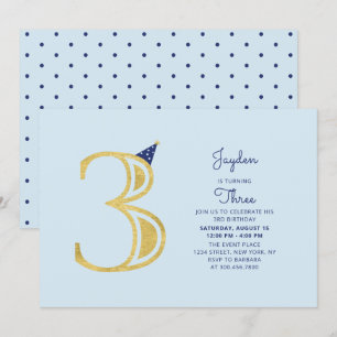 Invitación Blue & Gold    Fiesta de cumpleaños moderna para n