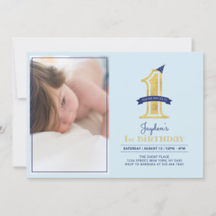 Invitación Blue & Gold Fiesta de cumpleaños moderna para n