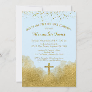 Invitación Blue Gold First Holy Communition Boy