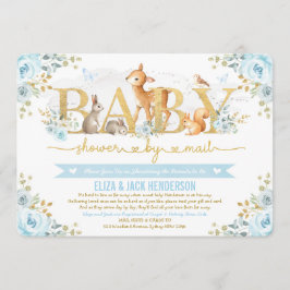 Invitación Blue Gold Floral Woodland Deer Baby Shower Por Cor