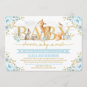 Invitación Blue Gold Floral Woodland Deer Baby Shower Por Cor