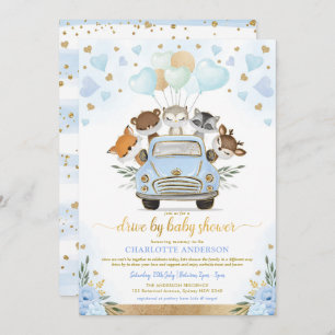 Invitación Blue Gold Greenery Woodland Drive De Baby Shower