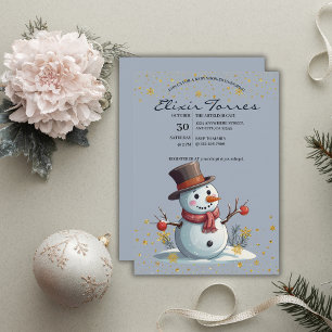 Invitación Blue & Gold Little Snowflakes Baby Shower