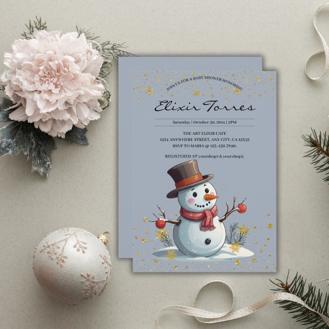 Invitación Blue & Gold Little Snowflakes Baby Shower (Subido por el creador)