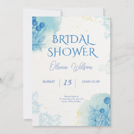 Invitación Blue & Gold Minimalist Watercolor Bridal Shower  
