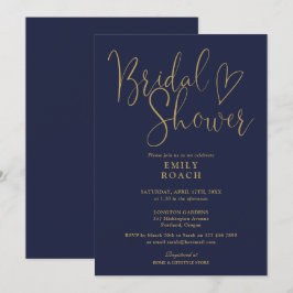 Invitación Blue Gold Modern Elegant Script Bridal Shower