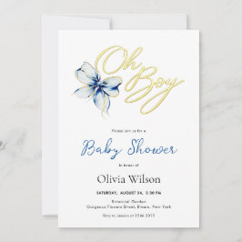 Invitación Blue & Gold “Oh Boy” Floral Typography Baby Shower