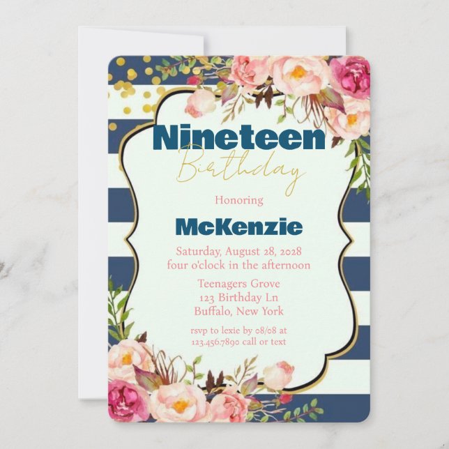 Invitación Blue Gold Pink Peony Chica (Anverso)