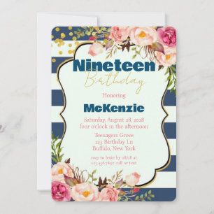 Invitación Blue Gold Pink Peony Chica