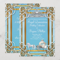 Blue Gold Princess Crown & Carriage Quinceañera