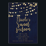 Invitación Blue Gold Rustic Wood & Lights Sweet 16<br><div class="desc">personalizar para su evento</div>