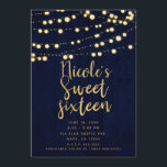 Invitación Blue Gold Rustic Wood & Lights Sweet 16<br><div class="desc">personalizar para su evento</div>
