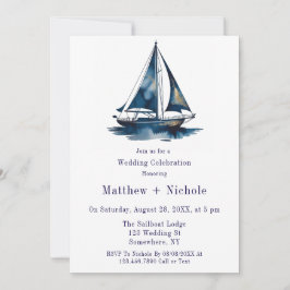 Invitación Blue & Gold Sailboat Nautical Wedding Celebration 