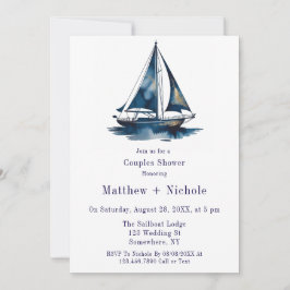 Invitación Blue & Gold Sailboat Nautical Wedding Shower