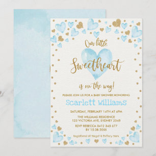 Invitación Blue Gold Slove Valentine Boy Baby Shower