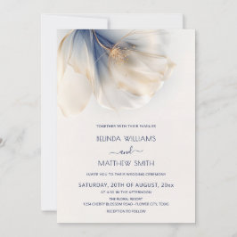 Invitación Blue Gold Smoky Watercolor Flower Wedding