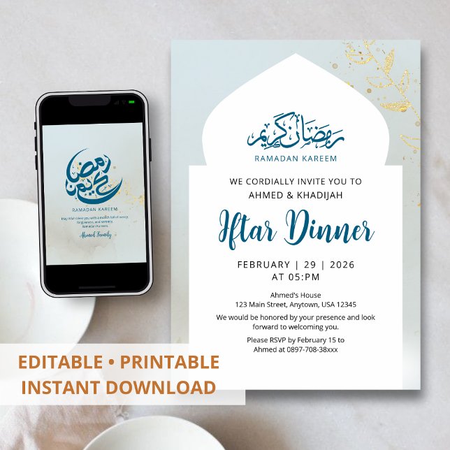 Invitación Blue Gold Sparkle Iftar Dinner Invitation (Subido por el creador)
