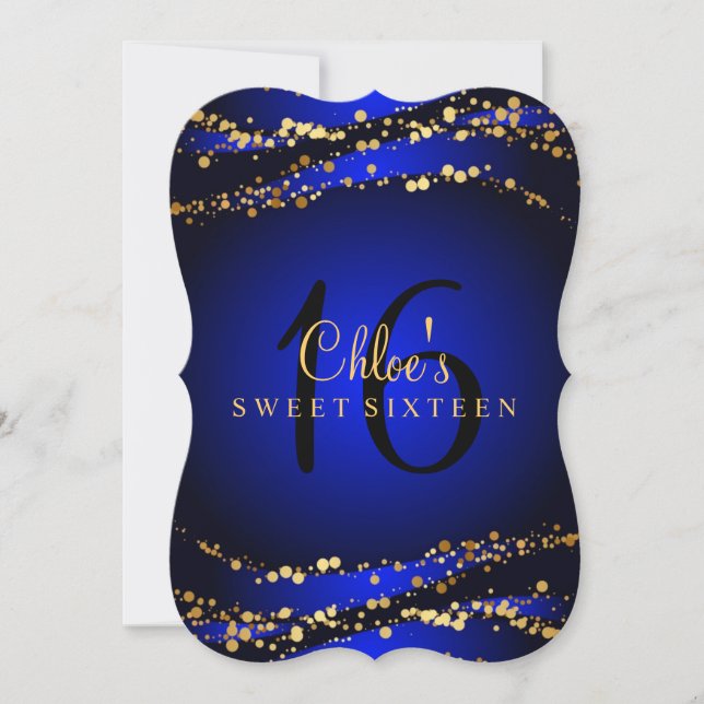 Invitación Blue & Gold Stardust Sweet 16 (Anverso)