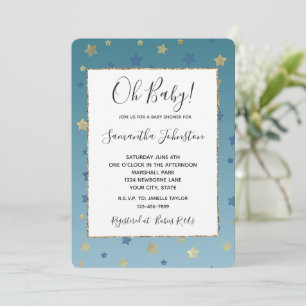 Invitación Blue Gold Stars Aqua Baby Shower