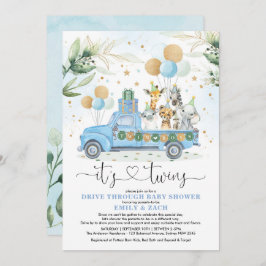 Invitación Blue Gold Twin Boys Jungle Drive a través de Baby 
