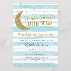 Invitación Blue Gold Twinkle Little Star Baby Shower