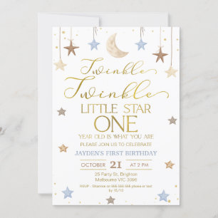 Invitación Blue Gold Twinkle Little Star Photo Birday