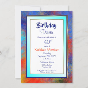 Invitación Blue Gold Watercolor Invite a la cena de cumpleaño