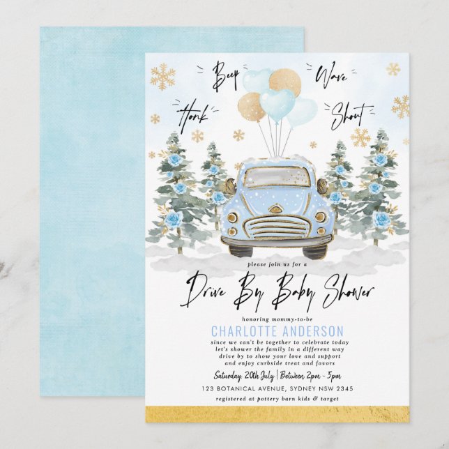 Invitación Blue Gold Windrive a través de Baby Boy Shower (Anverso / Reverso)