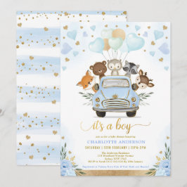 Invitación Blue Gold Woodland Cariño Baby Boy Shower