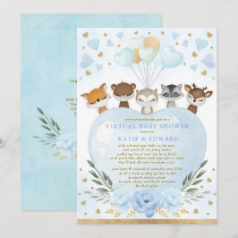 Invitación Blue Gold Woodland Valentine Baby Shower virtual