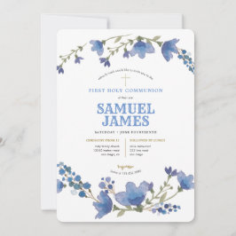 Invitación Blue Gold Wreath Santa Primera Comunión