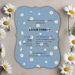 Invitación Blue Golden Daisy Purpurina Glow Baby Shower