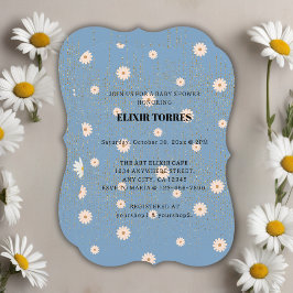 Invitación Blue Golden Daisy Purpurina Glow Baby Shower