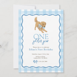Invitación Blue Golden Retriever Golden Year First Birday