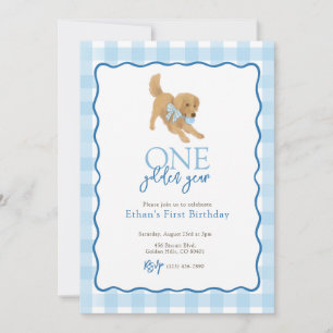 Invitación Blue Golden Retriever Golden Year First Birday