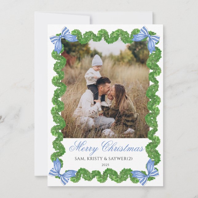 Invitación Blue Grandmillennial Family Photo Christmas Card (Anverso)