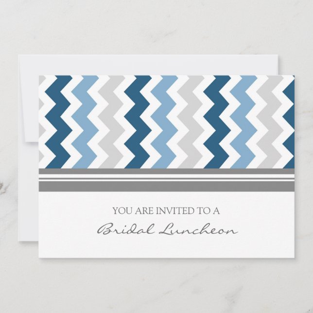 Invitación Blue Gray Chevron Bridal Lunch Invitation (Anverso)