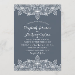 Invitación Blue Gray Elegage Lace Mejor Boda de Lujo