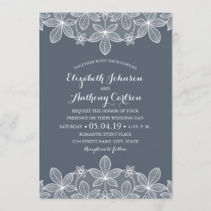 Invitación Blue Gray Elegage Lace Mejor Boda de Lujo