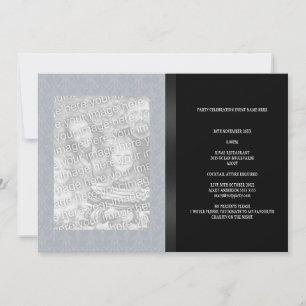 Invitación Blue Gray Floral Damask Black Photo All Events
