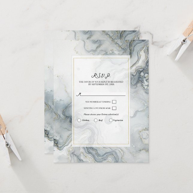 Invitación Blue Gray & Gold Beach Watercolor Beach RSVP (Anverso/Reverso In Situ)