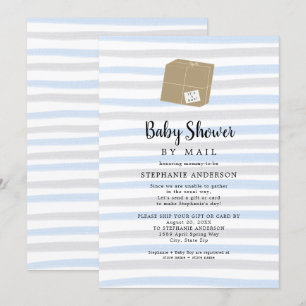 Invitación Blue Gray Stripes Boy Baby Shower por correo