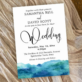 Invitación Blue Green Aqua Watercolor Boda moderno 3b