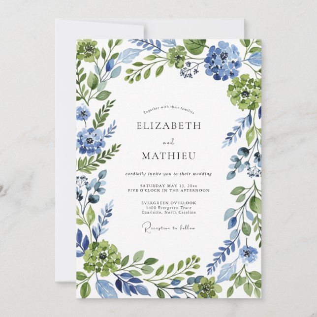 Invitación Blue Green Botanical Whimsical Wedding (Anverso)