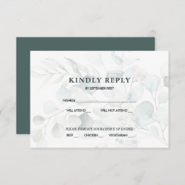 Invitación Blue Green Eucalyptus Wedding RSVP Respuesta Oscur