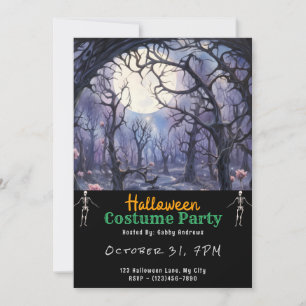 Invitación Blue & Green Forest Luna Llena Halloween Negro