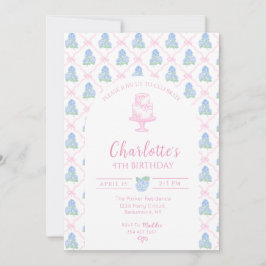 Invitación Blue Green Hydrangea Pink Bow Trellis