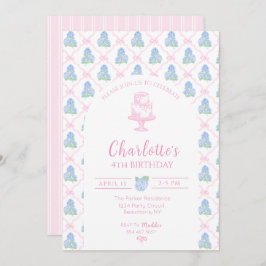 Invitación Blue Green Hydrangea Pink Bow Trellis