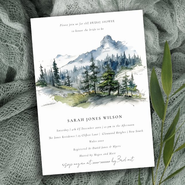 Invitación Blue Green Mountain Landscape Sketch Brillante Sho (Subido por el creador)